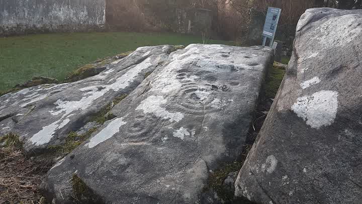 Close-up of cup-and-ring carvings on the Boheh Stone.